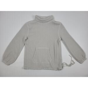 Faherty Womens Small Thermal Drawstring‎ Sweater Gray Waffle Knit Mock Neck